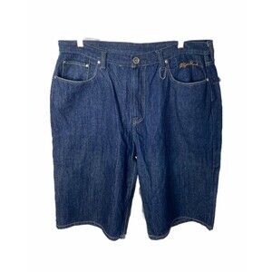 Vintage Don Men’s Shorts Blue Denim and Yellow Embroidered 5 Pocket Size 40